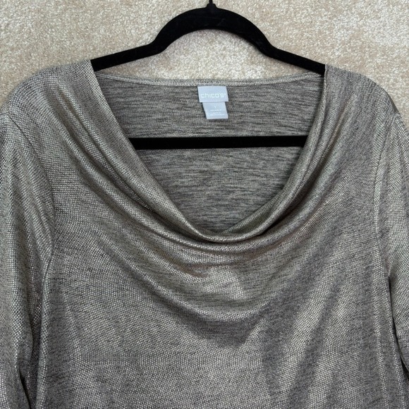 CHICO'S Cowl Neck Top Women's Medium Size 1 Metallic Shimmer Holiday Glam - Picture 4 of 9